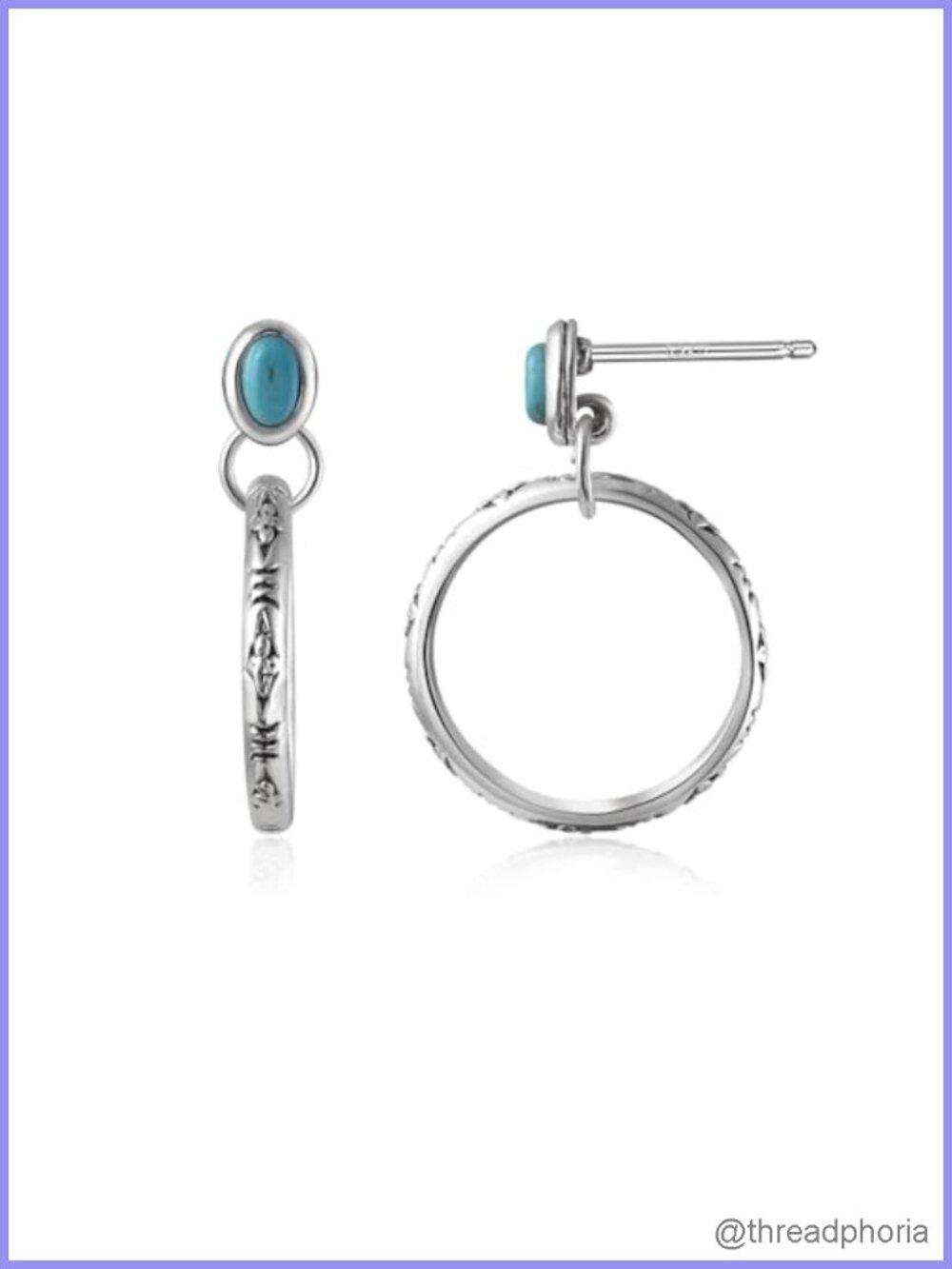 Boho Natural Turquoise Stud Earrings Hoops Sterling Silver 925